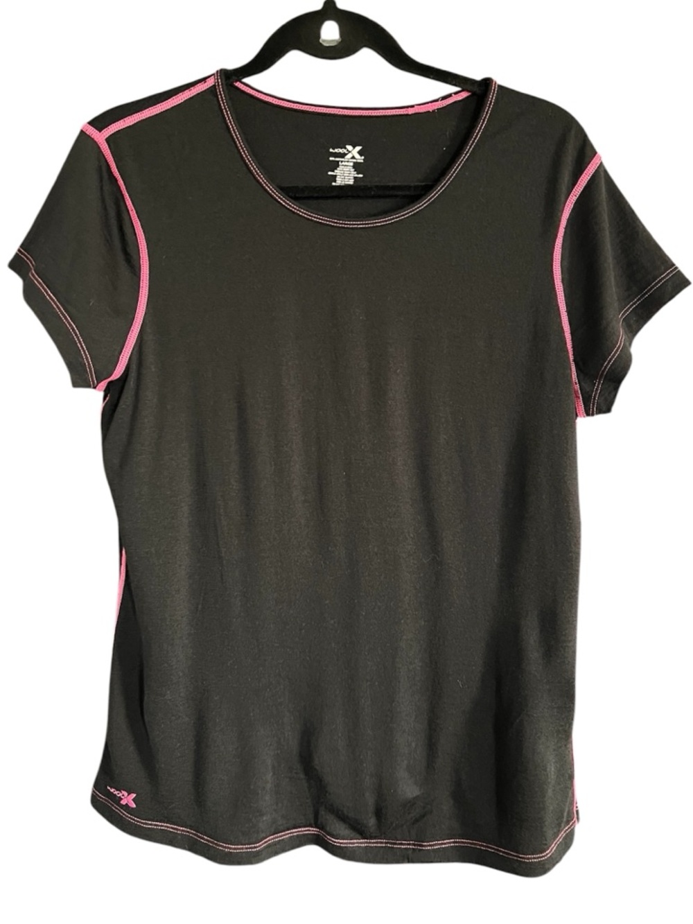 Woolx Women’s 100% Merino Wool Workout Tee in Black Pink size Large